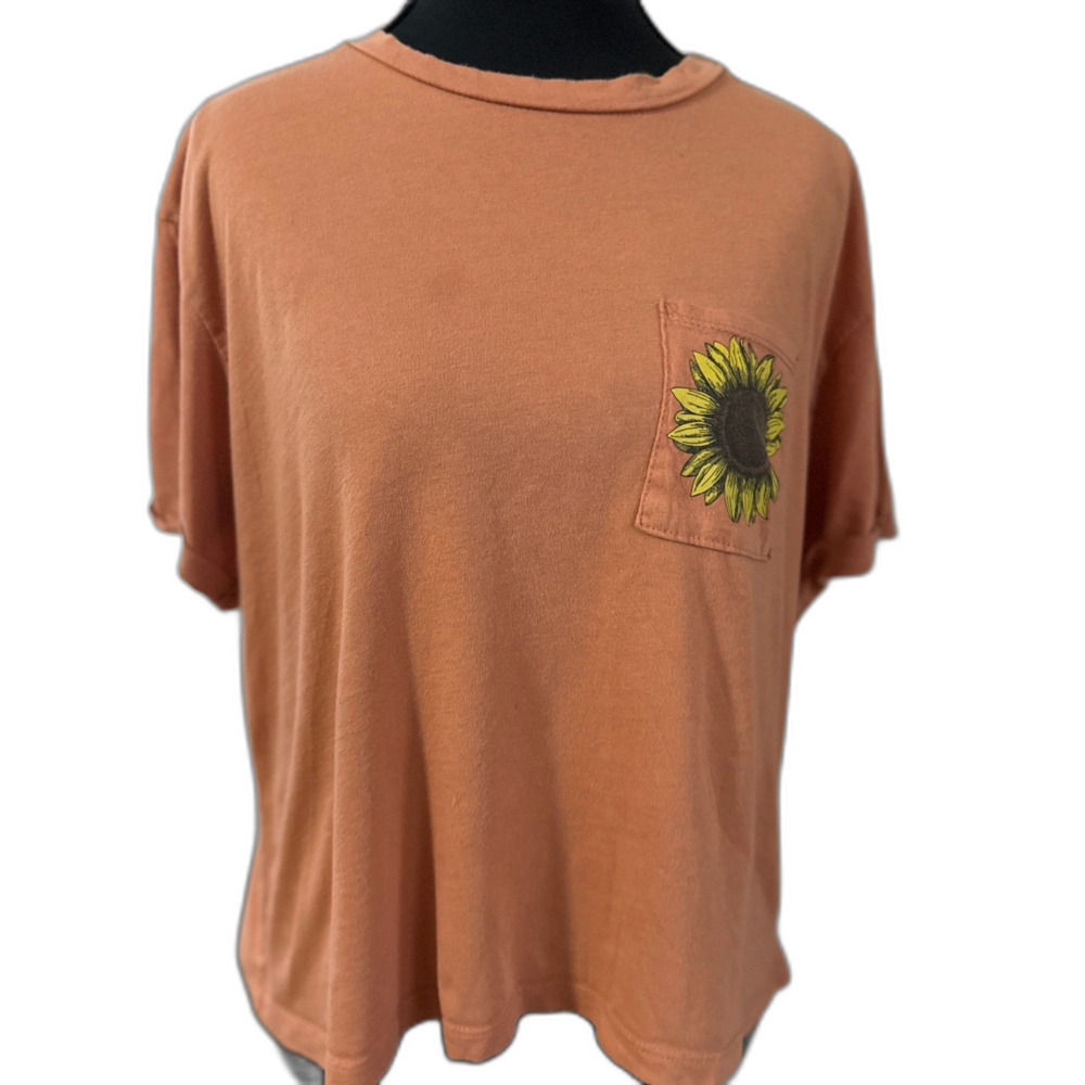 Women's XL Orange Dirtee Laundry Sunflower Crop Top T-Shirt